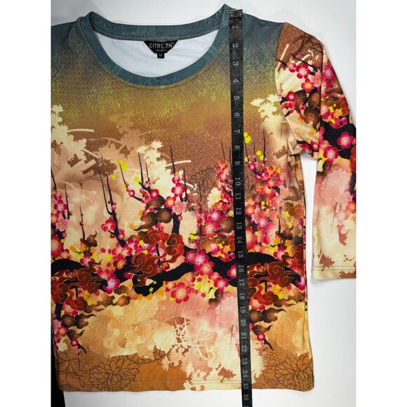 CItron Santa Monica Top Medium Pink Coral Tan Floral Blossom Art Print Stretch - Picture 9 of 13